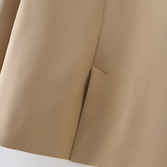 TAN Double Breasted Lapel Neck Blazer - Picture 11 of 15